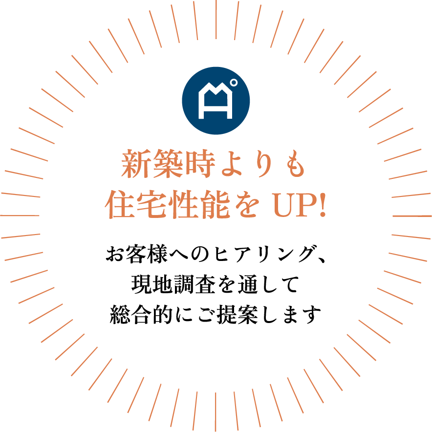 新築時よりも住宅性能をUP!お客様へのヒアリング、現地調査を通して総合的にご提案します